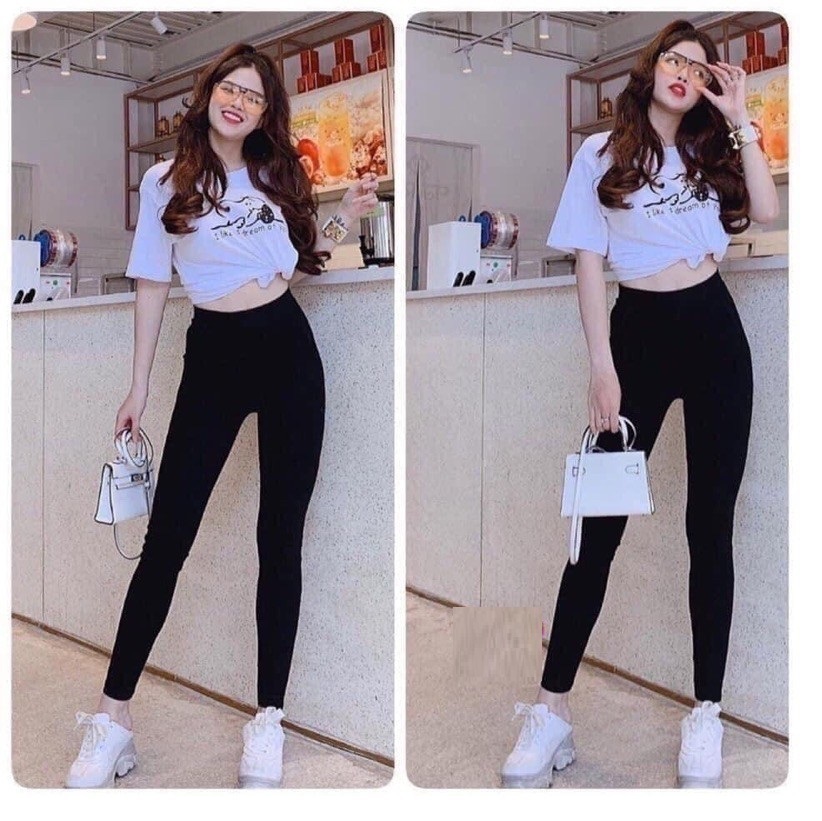 Quần legging DÀI cuộn hồng co giãn