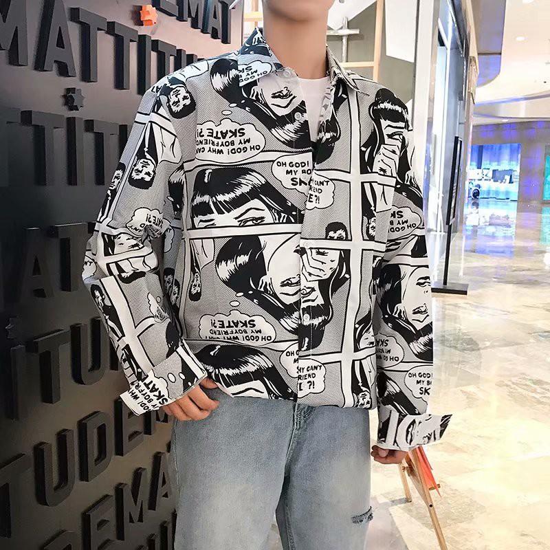 Áo sơ mi tay dài họa tiết in thời trang phong cách cho nam