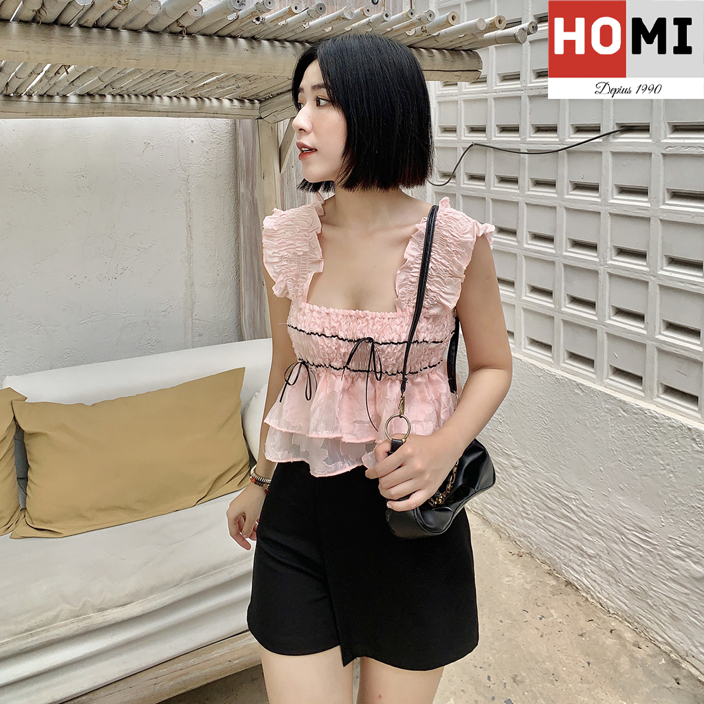 Áo nhúng bèo ngực hoa hồng Homi Fashion