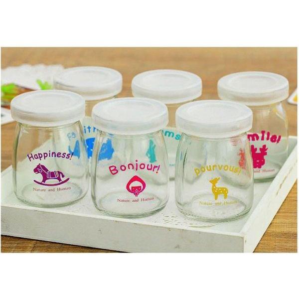 Set 12 Hũ Đựng Sữa Chua Thủy Tinh Có Nắp Đậy