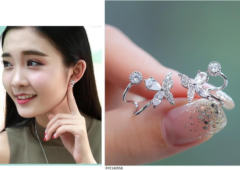 Bông tai bạc nữ trang sức bạc Ý S925 Bạc Xinh Huệ Ngân - Hoa đẹp RYE140958