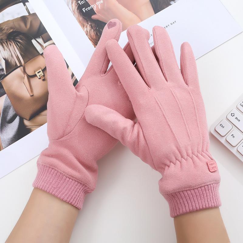 Phong cách mới nhất mùa thu và mùa đông mới găng tay da lộn dành cho nữ đi xe điện ngoài trời lái xe cộng với nhung dày găng tay màn hình cảm ứng chống trượt