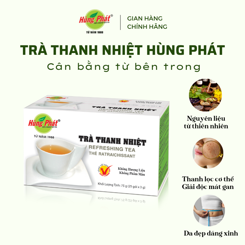 Trà Thanh Nhiệt Hùng Phát Hỗ Trợ Giảm Nóng Trong Người Hộp 25 Gói