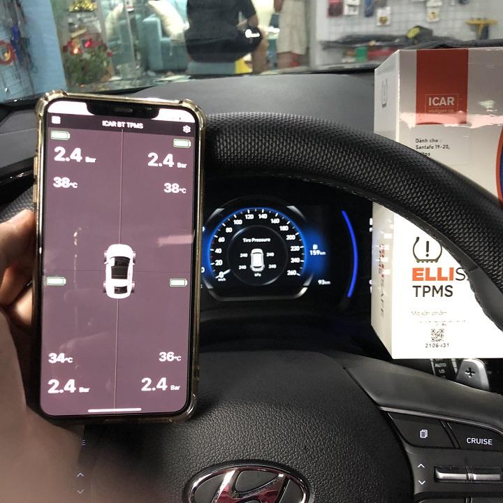 Cảm Biến Áp Suất Lốp Theo Xe Hyundai Santafe 2019-2020 ELLISAFE I31 Quản Lý Bằng Điện Thoại