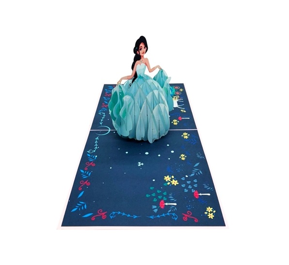 B26 -  Thiệp 3D Nàng Công Chúa Váy Xanh – Cinderella – Pop Up Card Viethands Giftshop