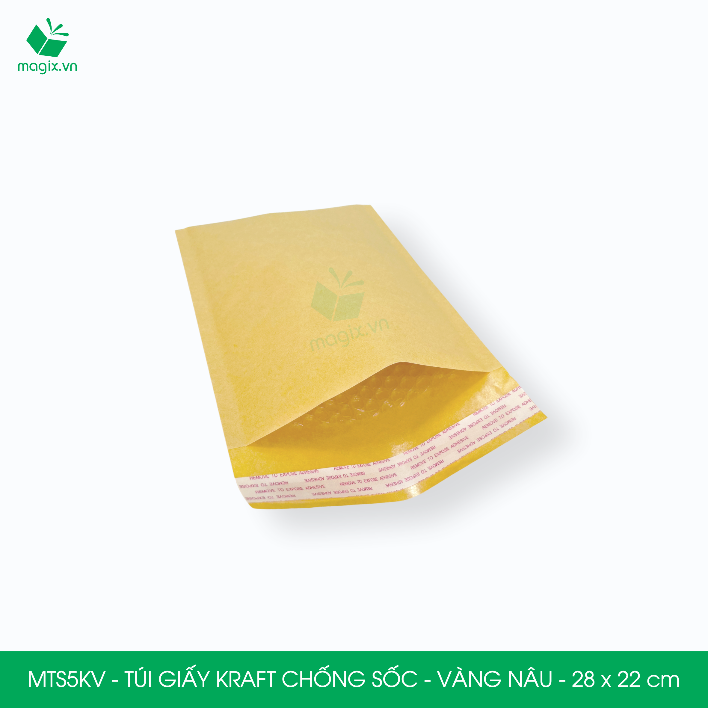 MTS4KV - 28x18.5 cm - 100 túi giấy Kraft bọc bóng khí gói hàng chống sốc màu vàng nâu