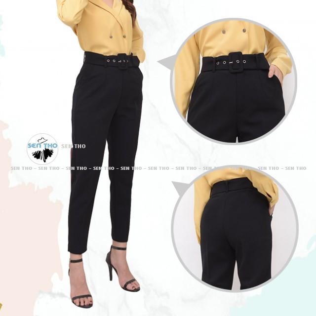 Quần Baggy Nữ Kèm Đai Dài Cạp Cao Sang Chảnh Cá Tính Vải Cao Cấp Form Dáng Công Sở