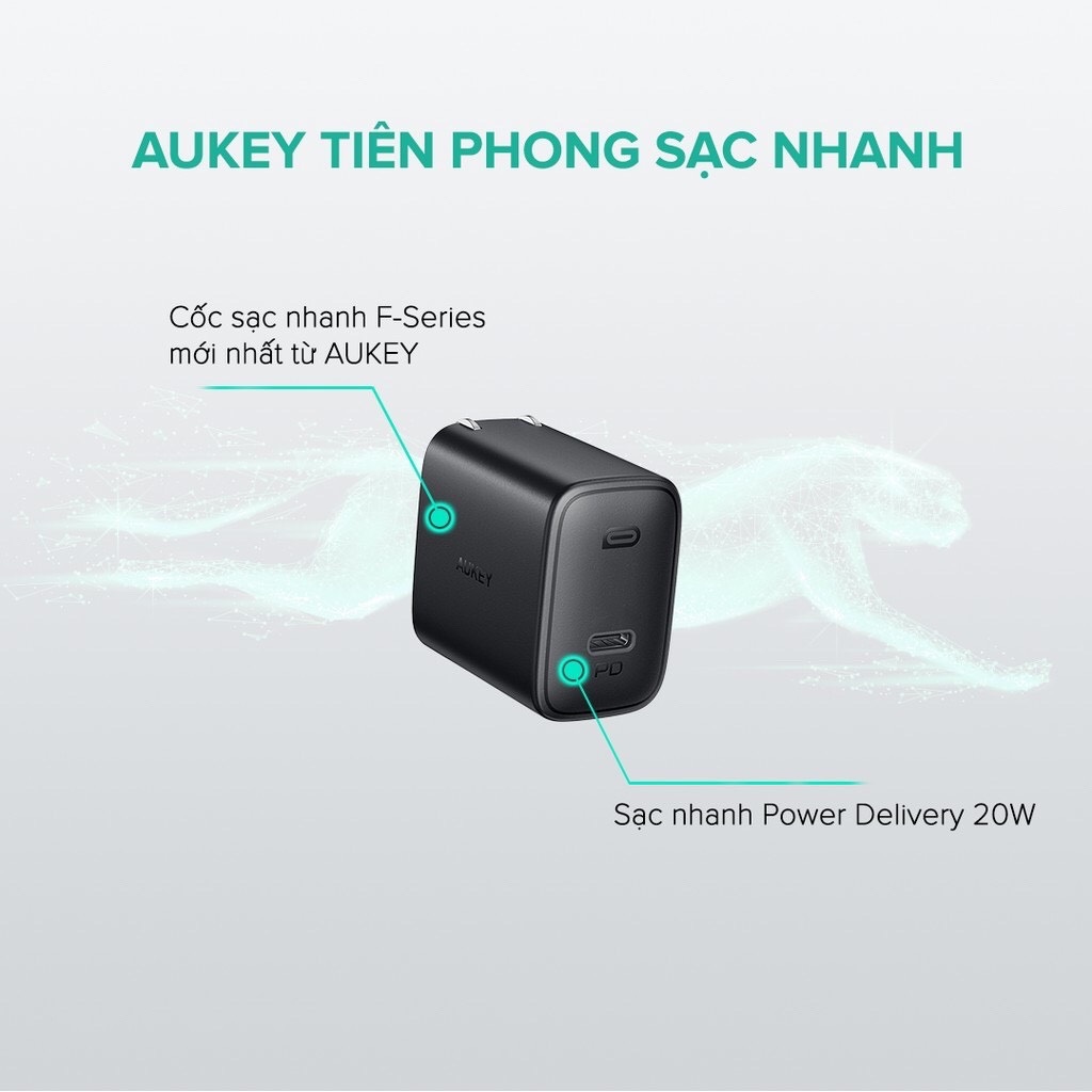 Combo Sạc Nhanh Aukey PA-F1S Power Delivery 20W - Cáp Sạc Nhanh USB-C to Lightning Aukey CB-CL2 - Hàng Chính Hãng