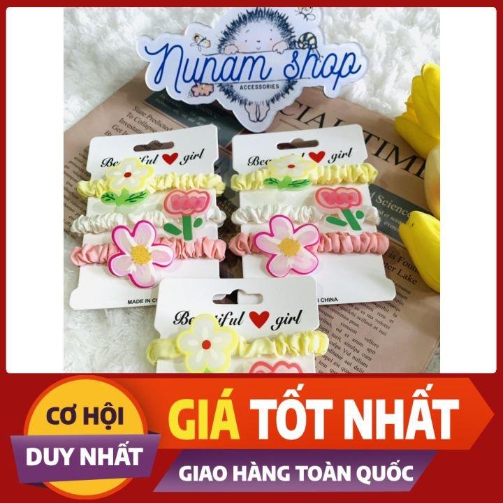 Set 3 - cột tóc vải charm hoa cỡ lớn màu tươi sáng cực đẹp - Nunam shop