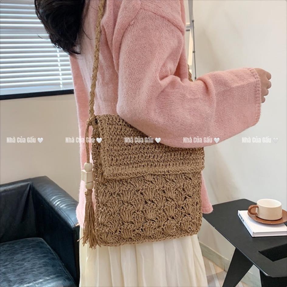 Set túi cói, nón cói hộp thư đeo chéo đeo vai đều đẹp