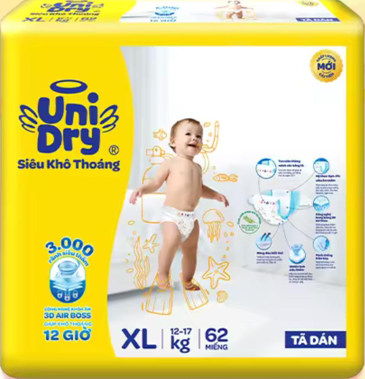 Mẫu Mới Tã dán Unidry XL62 Cho Bé Từ 12-17kg - Date luôn mới