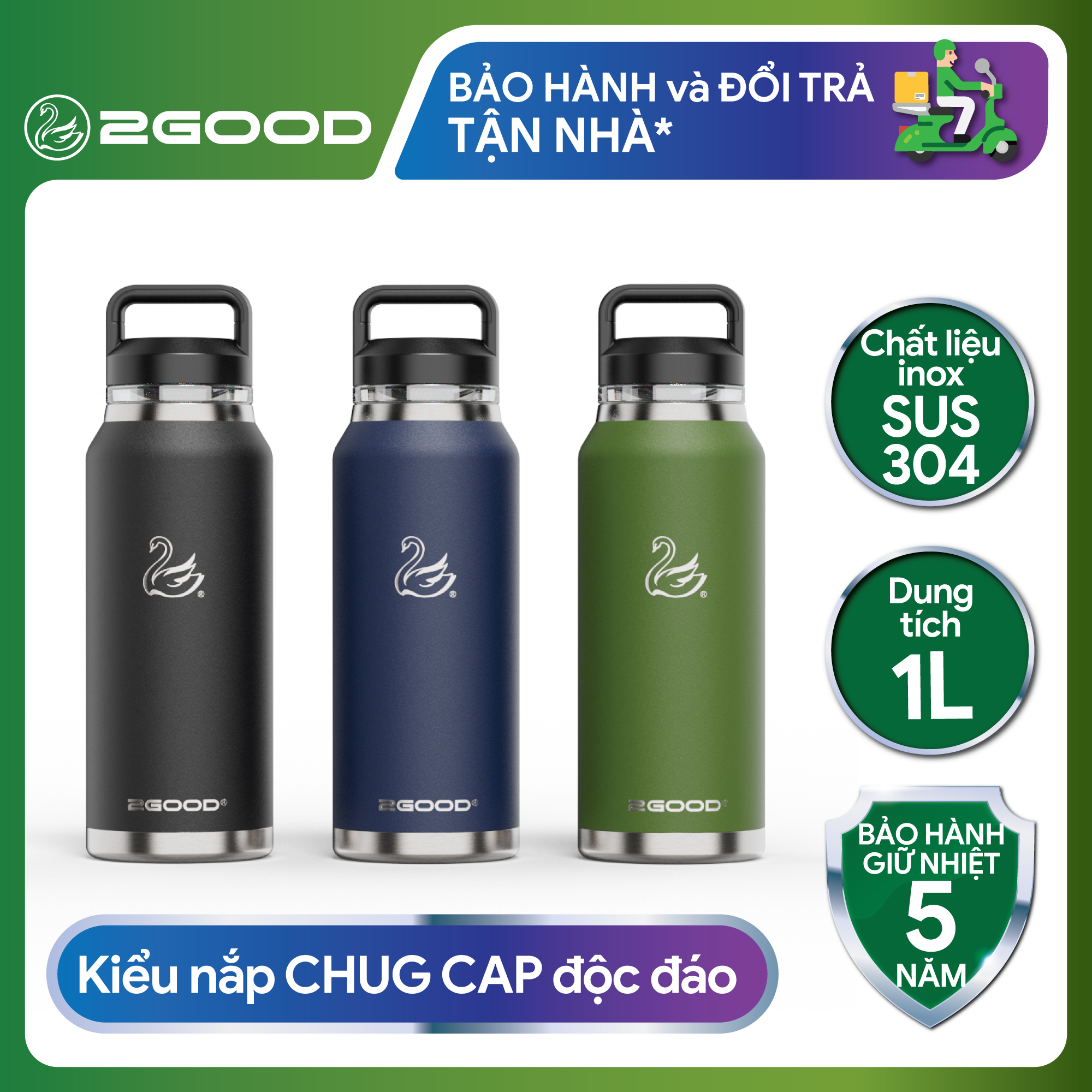 Bình giữ nhiệt 2GOOD Chug Cap CC-01 (1000ml) - Hàng Chính Hãng