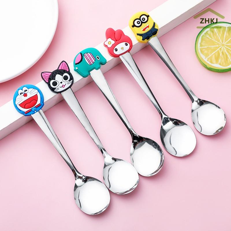 Muỗng Uống Cà Phê Bằng Thép Không Gỉ Với Tay Cầm Silicone Kiểu Dáng Hoạt Hình Xinh Xắn