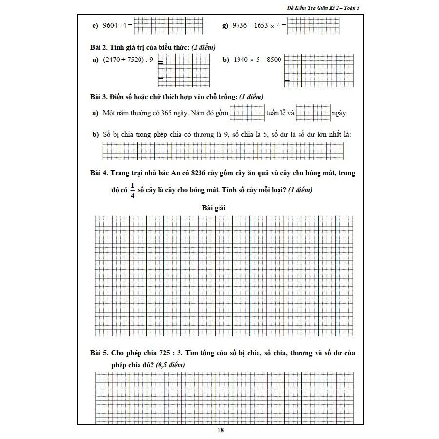 Đề Kiểm Tra Toán 3 - Học kỳ 2