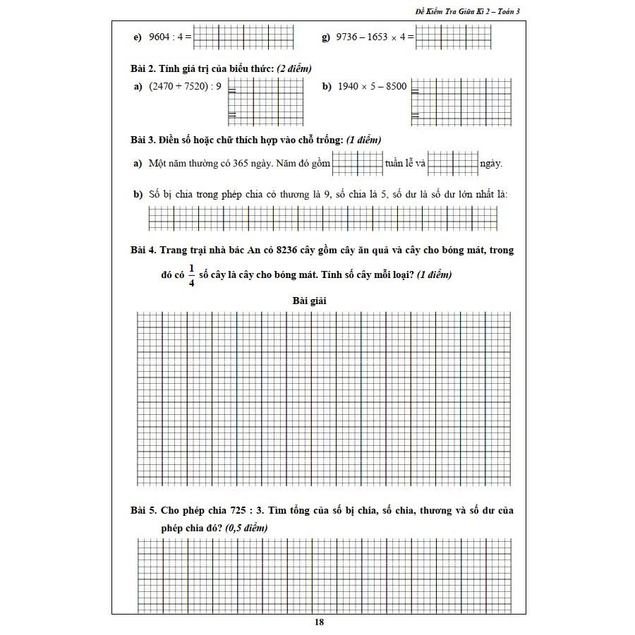 Đề Kiểm Tra Toán 3 - Học kỳ 2 (1 cuốn)