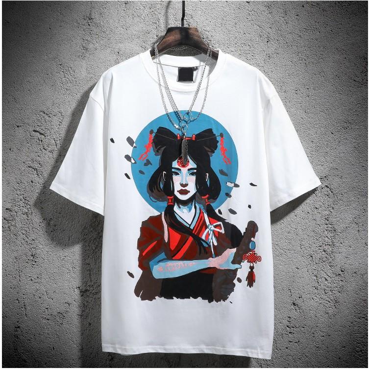 Áo thun in hình Samurai nữ Nhật Bản/ Áo đôi cho nam và nữ