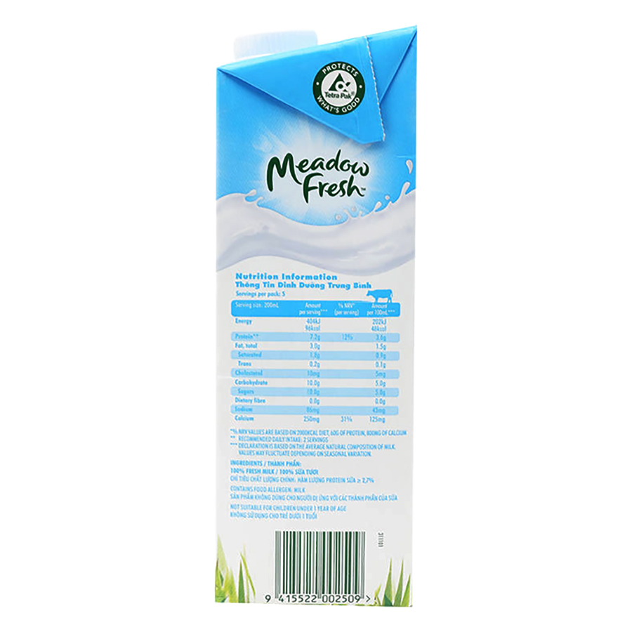 Thùng 12 hộp Sữa tươi tiệt trùng ít béo Meadow Fresh 1L
