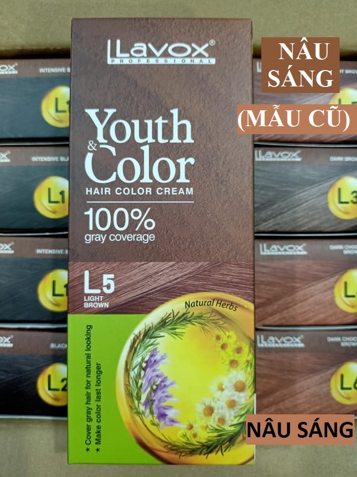 Nâu Cà Phê - Kem Nhuộm Dưỡng Tóc Phủ Bạc Lavox Youth&Color L5 - Màu Nâu Cà Phê