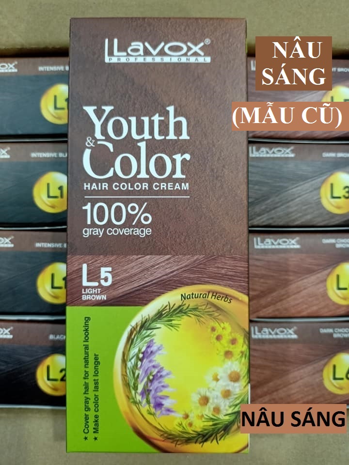 Nâu Cà Phê(Nâu Sáng L5) - Kem Nhuộm Dưỡng Tóc Phủ Bạc Lavox Youth&Color L5 - Màu Nâu Cà Phê (Mẫu Cũ Nâu Sáng)