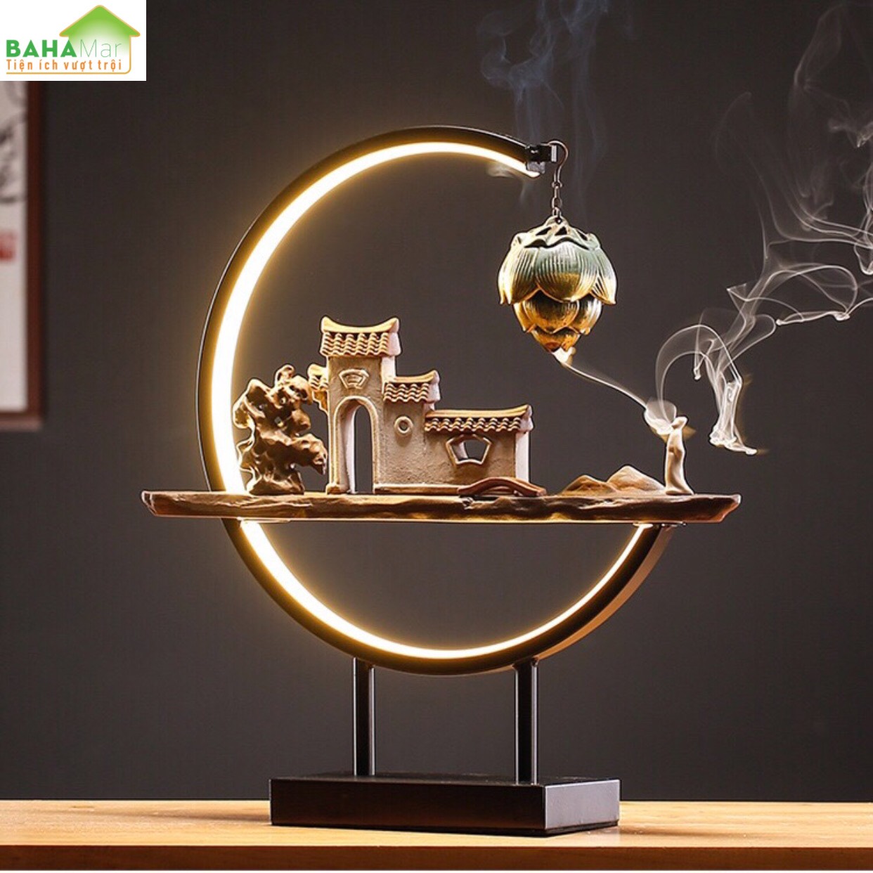 ĐÈN LED ĐỐT HƯƠNG TRẦM TREO NGƯỢC TẠO DÒNG CHẢY THÁC KHÓI HUYỀN ẢO "BAHAMAR" đốt nụ trầm tạo không khí trong lành, tâm trạng tĩnh tại, làm giảm bớt lo lắng, v. v...