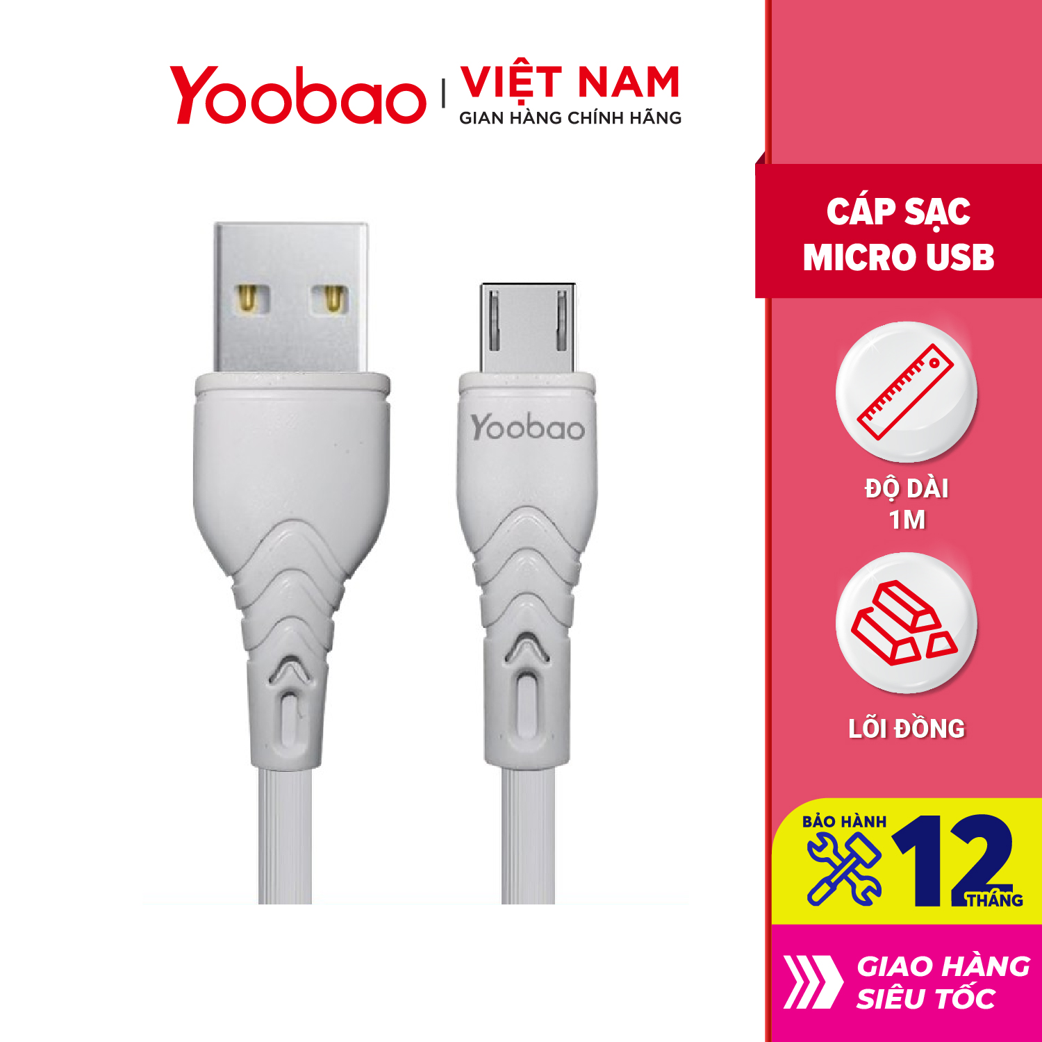 Dây cáp sạc cho điện thoại smartphone Android đầu micro USB Yoobao C5 dài 1m - Hàng chính hãng