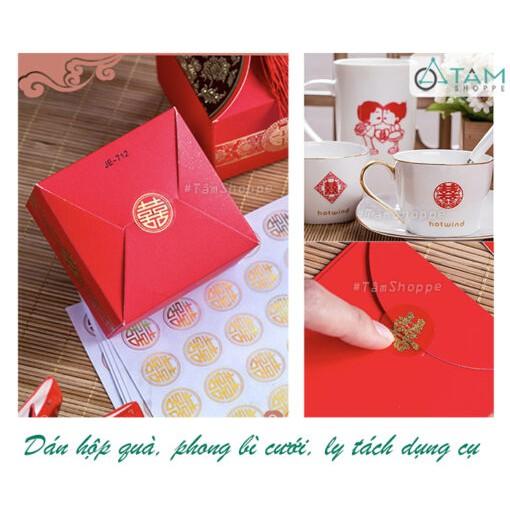 Set 196 tem dán chữ Hỷ nền trong suốt tròn ĐK2cm