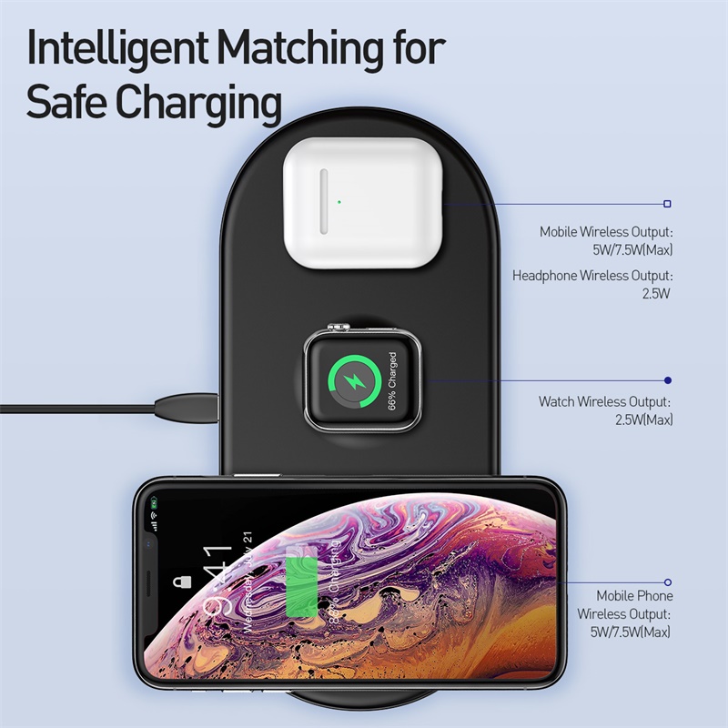 Sạc nhanh không dây 18W đa năng 3 in 1 ( iPhone/Apple Watch/Airpods) Baseus - Hàng chính hãng