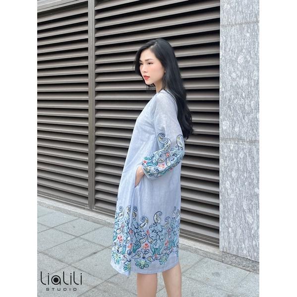 Đầm lửng thêu hoa ,chất kate thêu hoa -Thiết kế từ