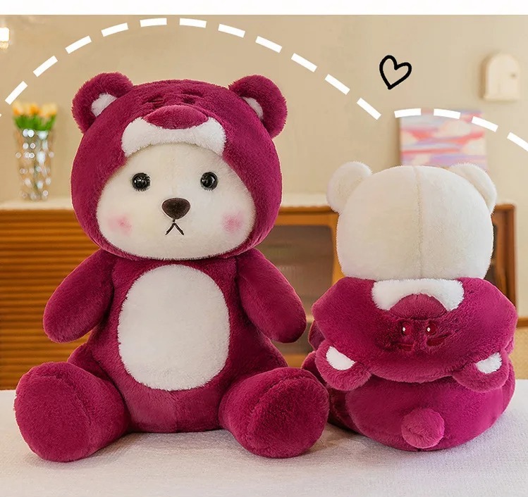 Thú nhồi bông lena đội mũ gấu dâu ngồi đáng yêu - Size từ 28cm đến 80cm - Quà tặng gấu bông lena dễ thương