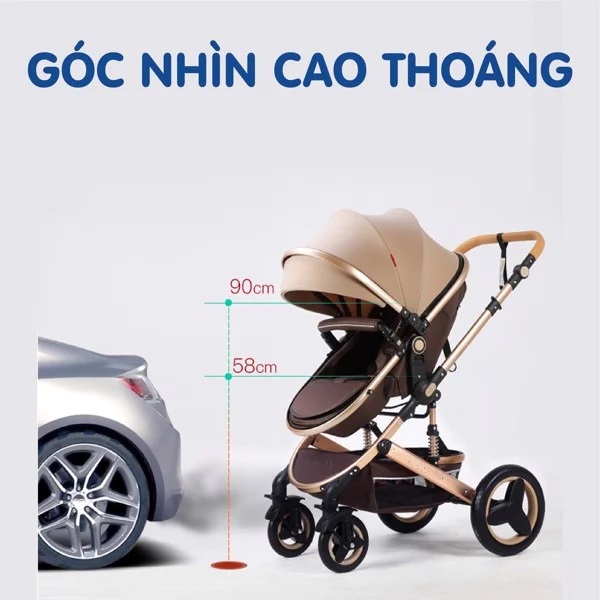 Xe đẩy em bé, xe đẩy trẻ sơ sinh 2 chiều 3 tư thế có giảm xóc nôi tháo rời bánh xe cao su