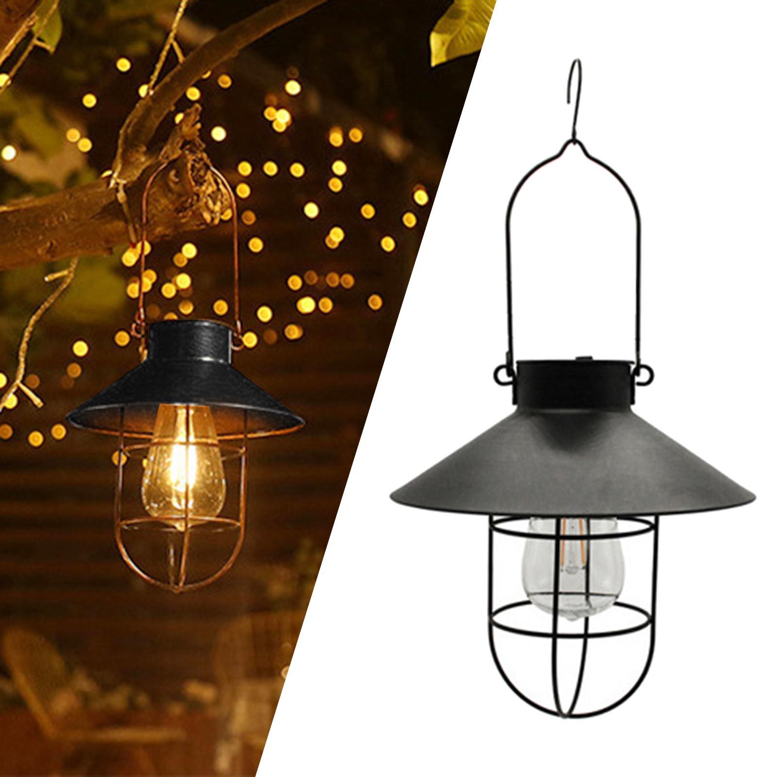 2Pcs Solar Lantern Hanging Lamp w/ Hanging Rod Lights for Terrace Lawn