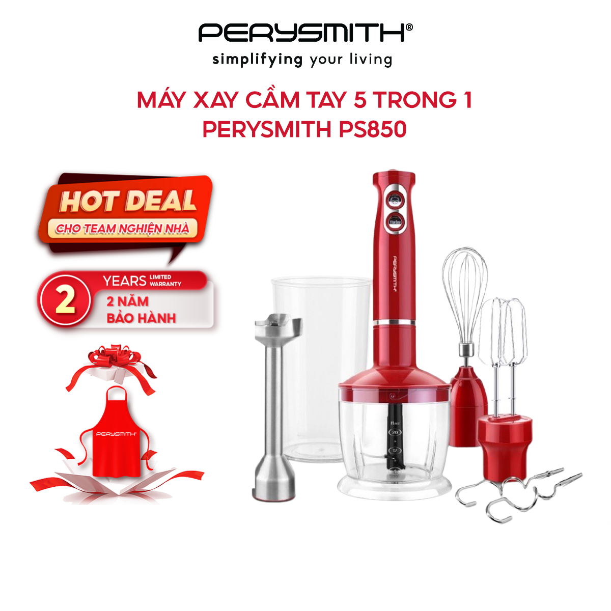 Bộ 5 sản phẩm máy xay sinh tố cầm tay 850W PerySmith PS850 - Hàng chính hãng