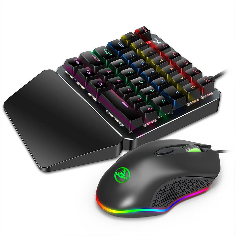 HXSJ J100+S500 Combo Keyboard Mouse Set J100 35 Key One-handed Gaming Keyboard S500 Gaming Mouse USB Wired Mechanical