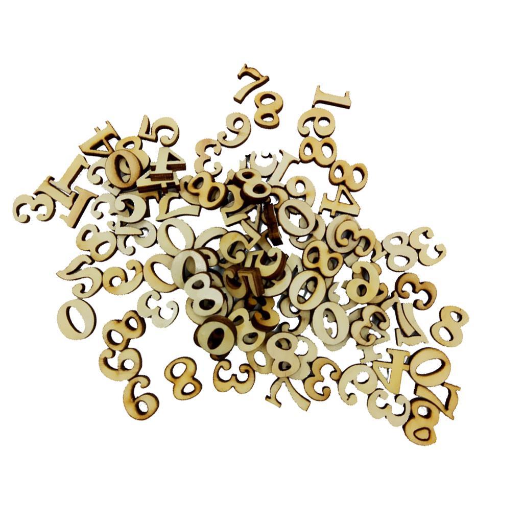 200 Pieces Unfinished Wooden Pieces Arabic Numbers Embellishment & 200 Pieces Wooden Letters Alphabet Slices MDF Wood for DIY Kids Toys Crafts