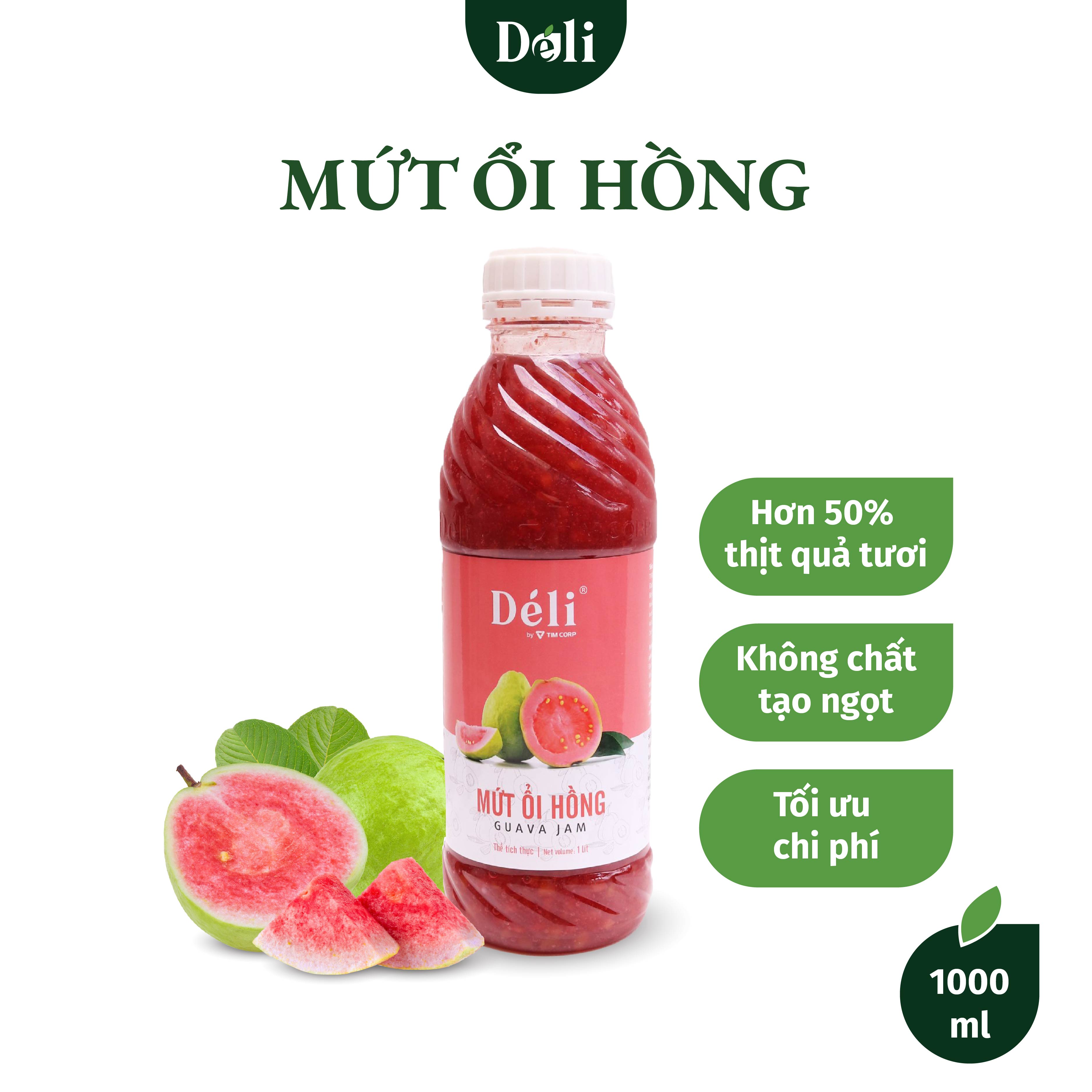 Mứt Ổi Hồng Déli chai 1L [CHUYÊN SỈ] HSD:18 tháng, nguyên liệu pha chế trà trái cây, soda,..