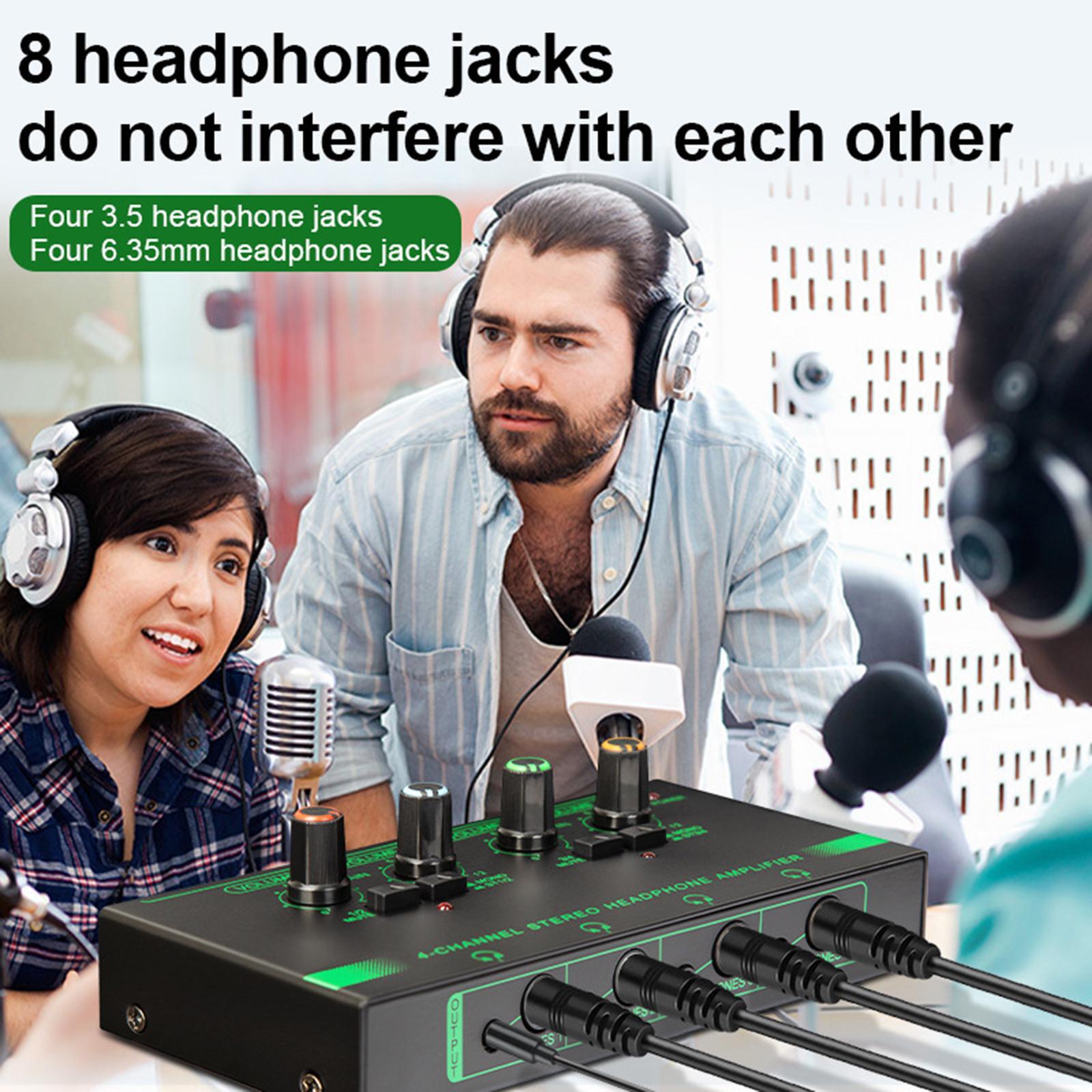 4 Channels Headphone Power Amplifier Multi Channel Headphone Splitter 5V 8 Headphone Jacks Metal Stereo Audio Amplifier for  Mixer