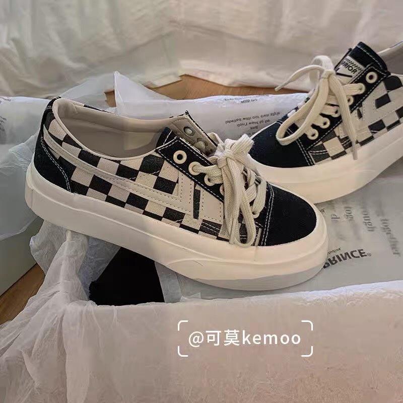 GIÀY THỂ THAO NỮ ĐỘN ĐẾ Caro siêu đẹp chất liệu vải canvas bền bỉ, sneaker nữ mẫu mới năm 2022 hot trend