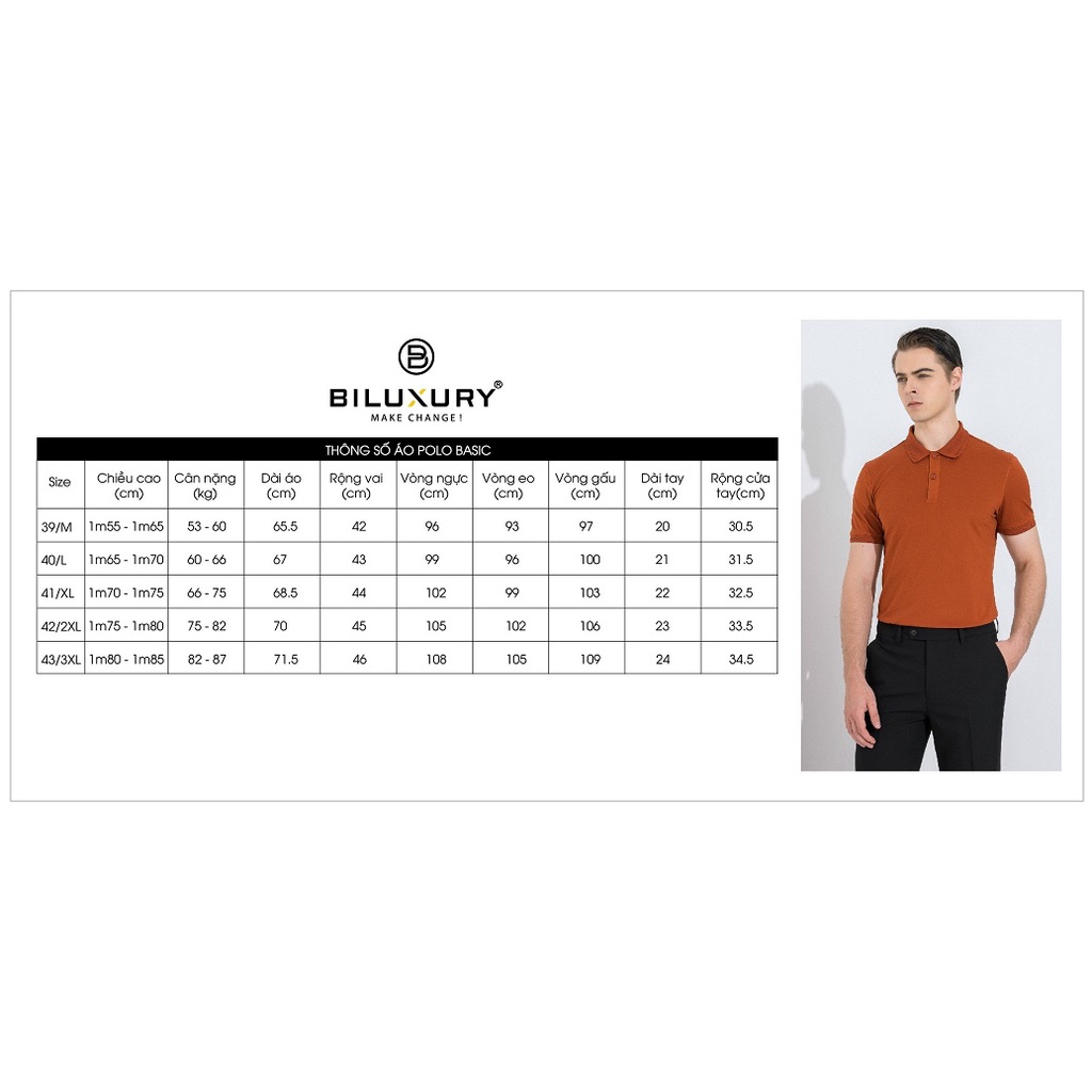 Áo thun polo nam Biluxury form chuẩn slimfit chống nhăn chất vải siêu mềm tôn dáng 6APCT016