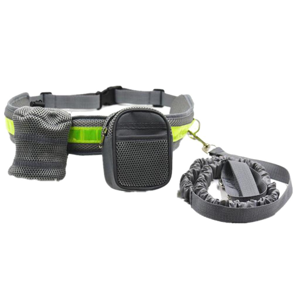 Dog Leash Lead w/ Waist Pouch Handsfree Reflective Buckle Belt Harness