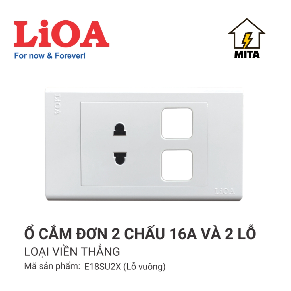 Mặt Ổ Cắm Điện Âm Tường + Lỗ Vuông LiOA - Lắp Âm Tường Hoặc Lắp Nổi