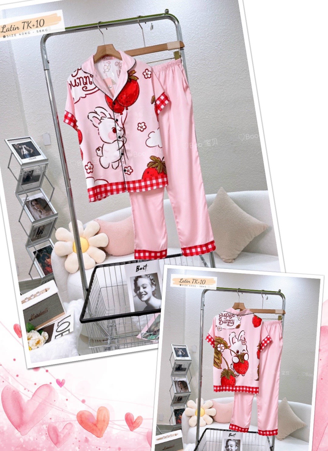 [HCM] (40-56kg) Đồ bộ pijama latin TNQD in 3D hoạt hình. doraemon - thỏ - caro - tim - ếch xanh - cún/chó