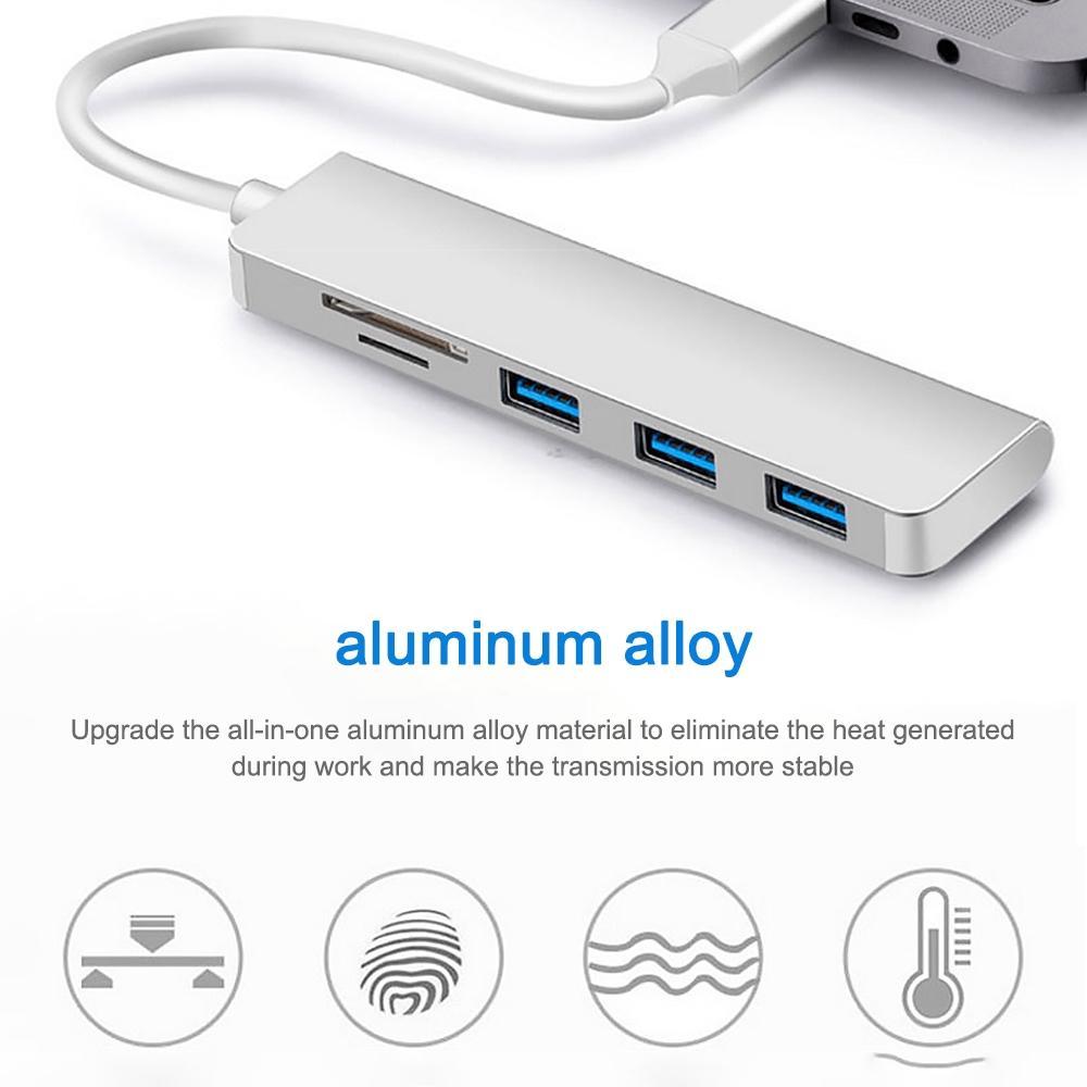Bộ chia chuyển đổi USB Type-C sang Hub Type-C kiêm đầu đọc thẻ nhớ TF/SD đa năng 5 trong 1 cho laptop táo Pro