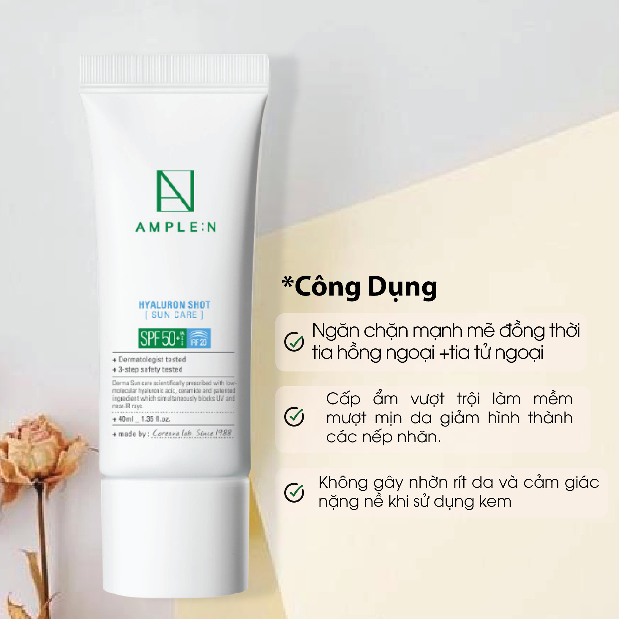 Kem chống nắng AMPLE:N Hyaluronshot Suncare SPF50+ IRF20 40ml