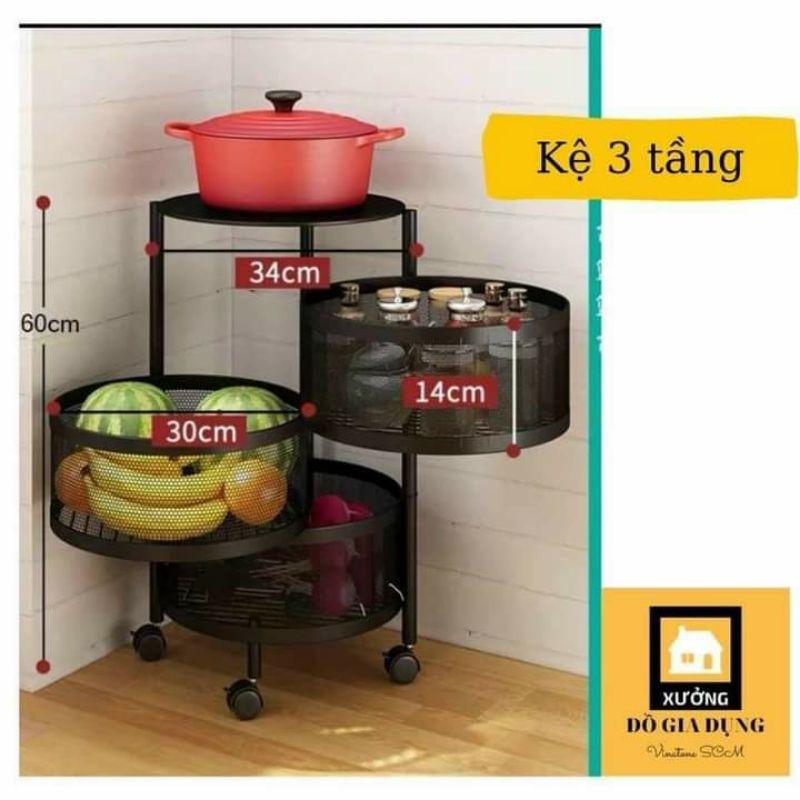 KỆ SẮT GIỎ TRÒN XOAY 360 ĐỘ ĐỰNG ĐỒ NHÀ BẾP CÓ BÁNH XE