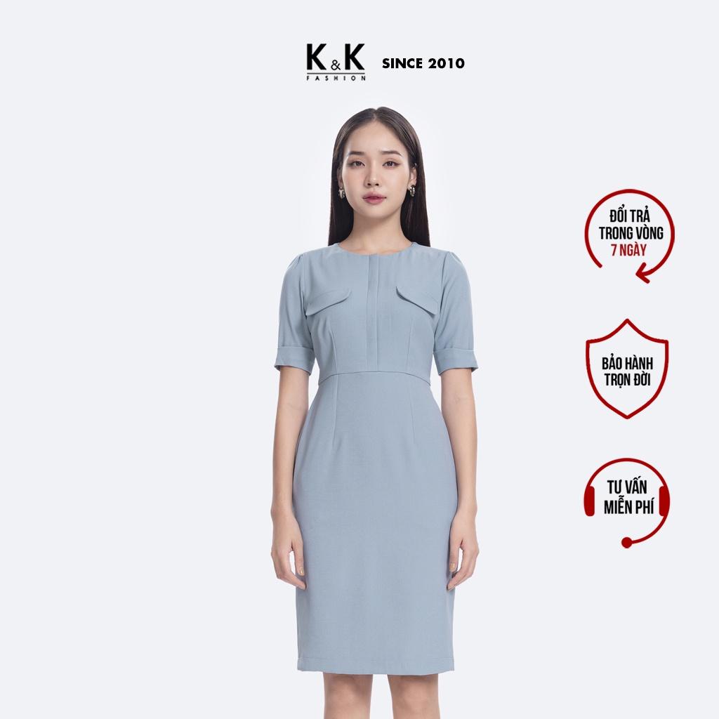 Đầm Ôm Nữ Công Sở Phối Túi Giả K&amp;K Fashion KK115-10 Chất Liệu Tuyết Hàn