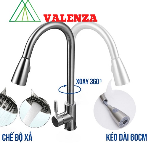 Combo chậu rửa bát inox Valenza sus304 8245 hố lệch, vòi rửa bát dây rút 01, bộ xả, rổ,bình xà phòng