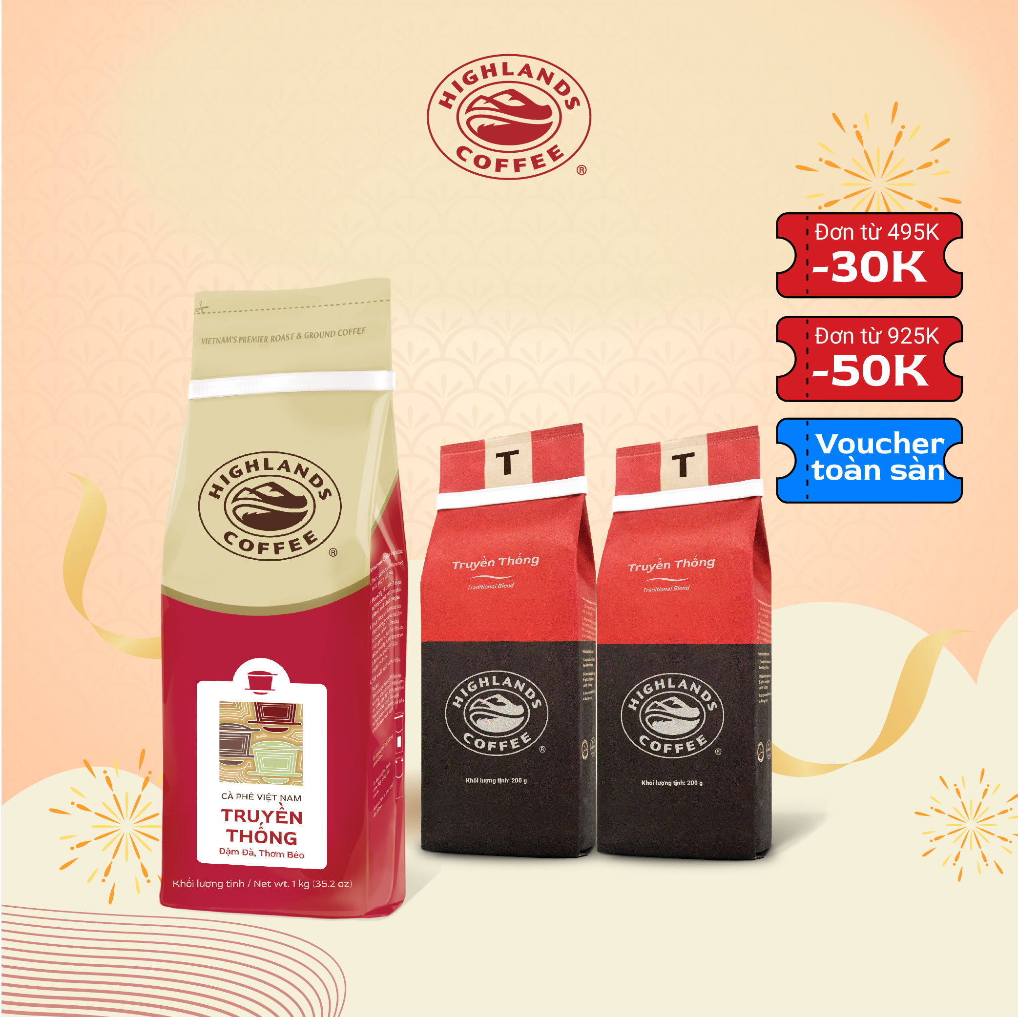 Cà Phê Truyền Thống 1kg và 02 gói Truyền Thống 200g