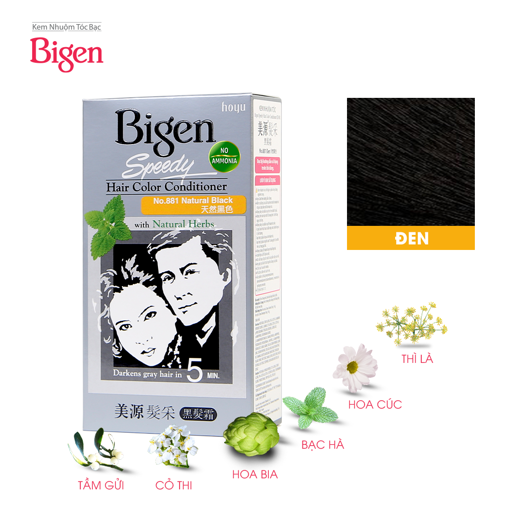 Combo 2 hộp thuốc nhuộm phủ bạc Bigen Conditioner nhuộm phủ bạc hoàn toàn, giá tiết kiệm 80mlx2 dạng kem - 882 Nâu Đen