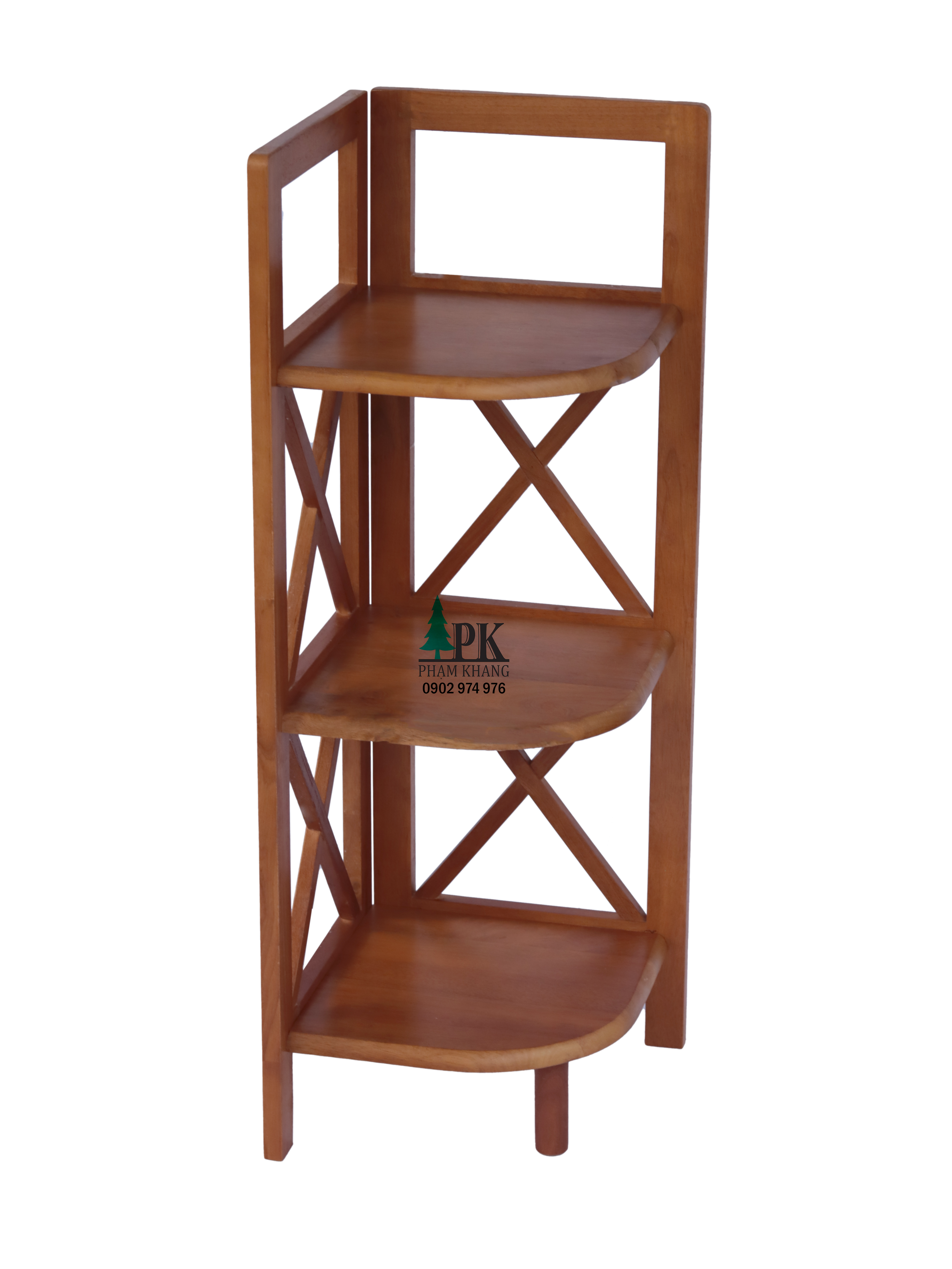 Kệ góc gỗ Phạm Khang 3 tầng rộng 32cm màu vàng cherry