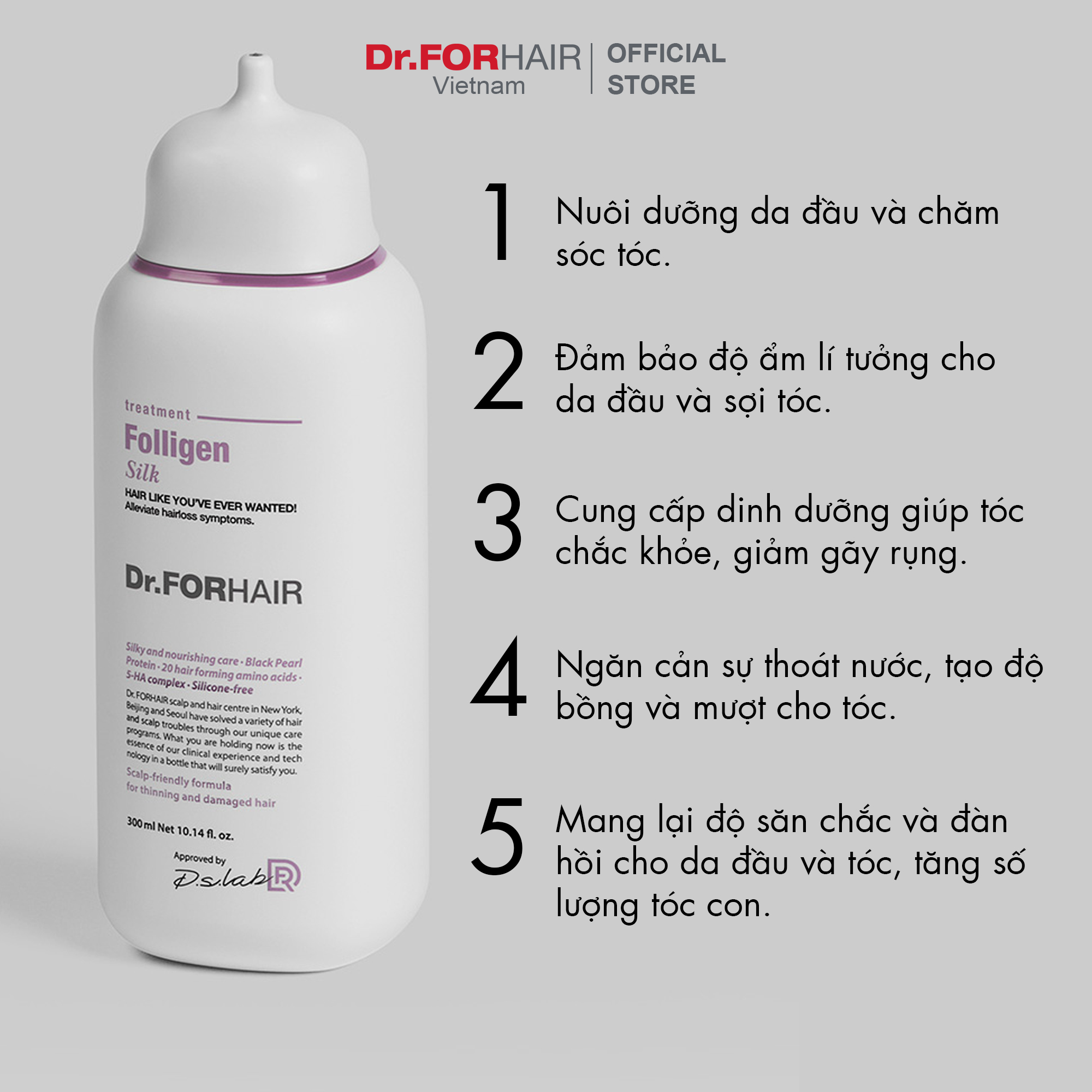 Combo gội xả dành cho tóc mỏng và hư tổn không chứa silicon Dr.FORHAIR FOLLIGEN SILK SHAMPOO x FOLLIGEN SILK TREATMENT